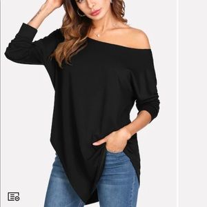 Black asymmetrical hem off shoulder top